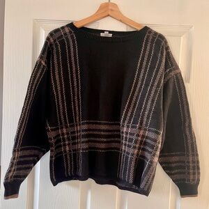 Garnet Hill Black and Tan Knit Slouchy Sweater
